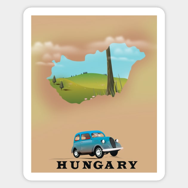 Hungary Map travel poster Sticker by nickemporium1